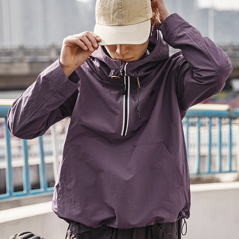 輕戶外機能防風軟殼連帽衛衣輕薄半拉鍊罩衫上衣外套春潮