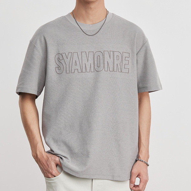 時尚刺繡圓領短袖t恤男夏季2026新款透氣男士半袖體恤上衣潮