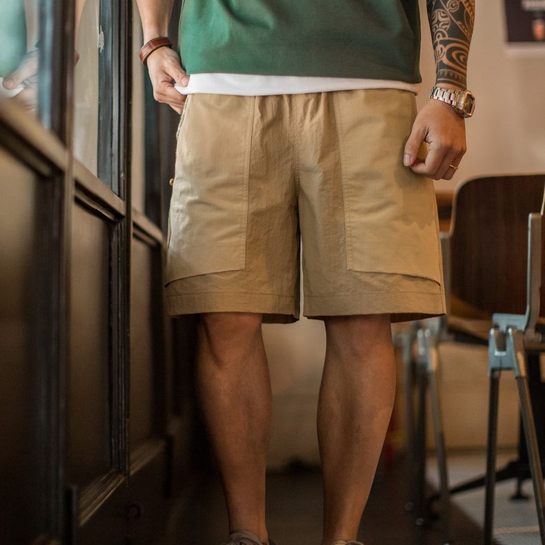 山系速乾卡其色短褲大口袋梭織直筒薄款沙灘五分褲男夏季