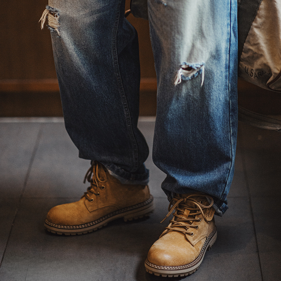 大黃靴秋季2025新款男士休閒中幫馬丁靴子戶外美式復古工裝靴