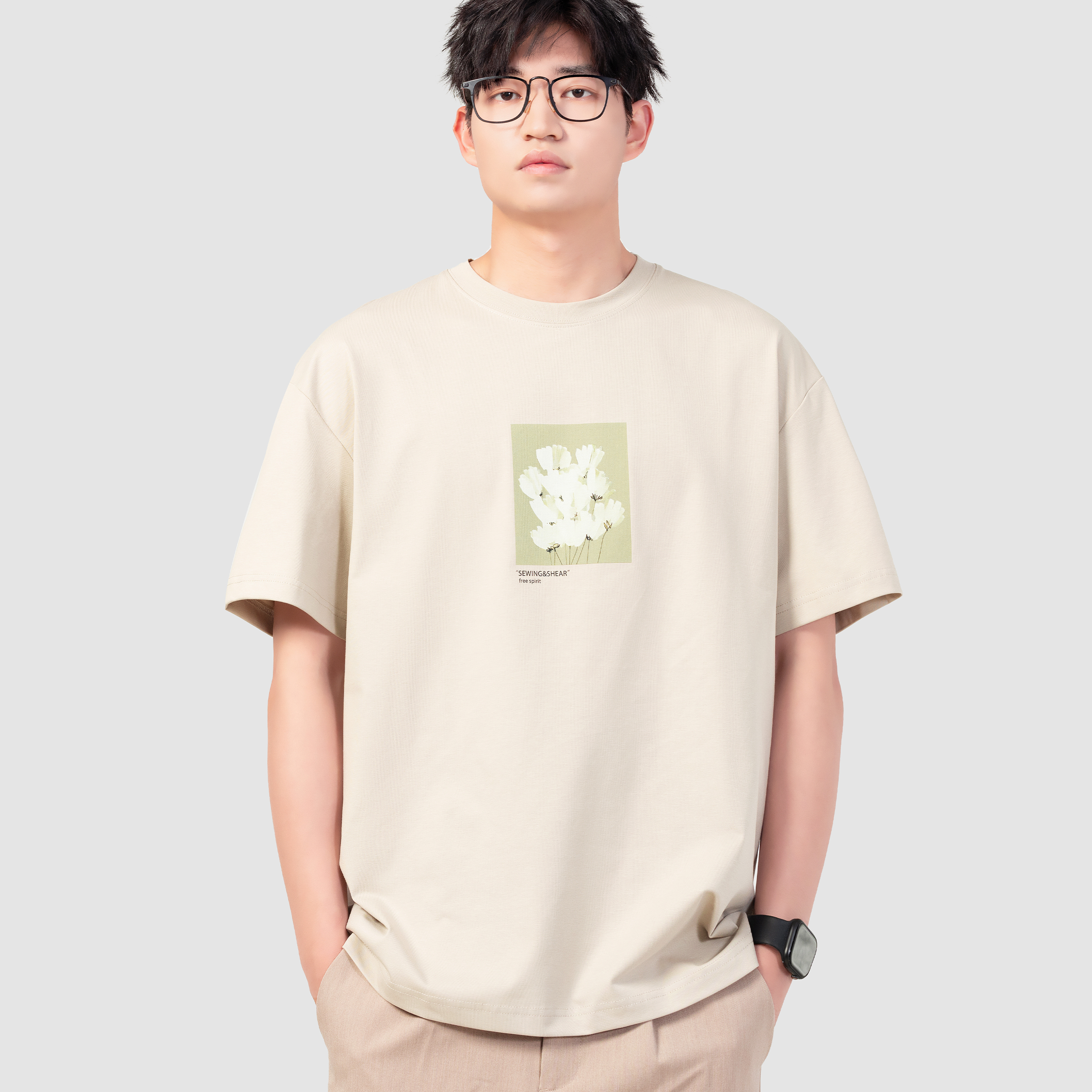 夏季冰感索羅娜速乾短袖T恤男寬鬆時尚印花冰絲半袖體恤