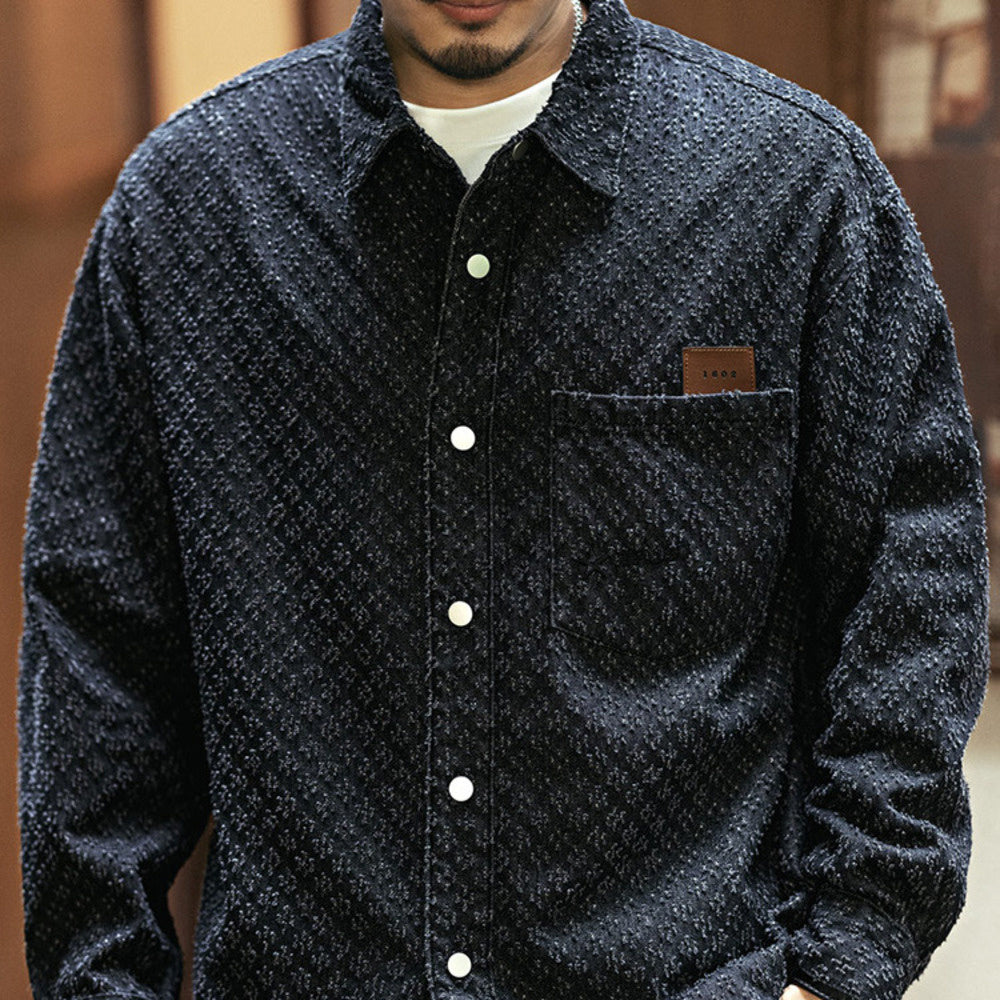 美式復古格子襯衫男春季潮牌寬松休閑勾花做舊流蘇襯衣男外套