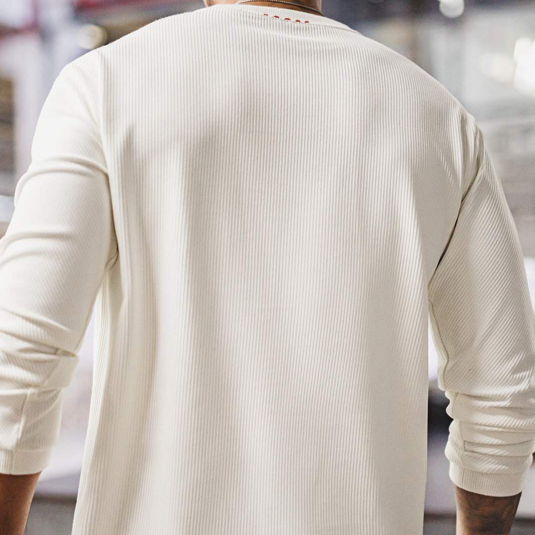 美式3D坑條長袖T恤白色打底外穿薄款針織無帽衛衣男款春