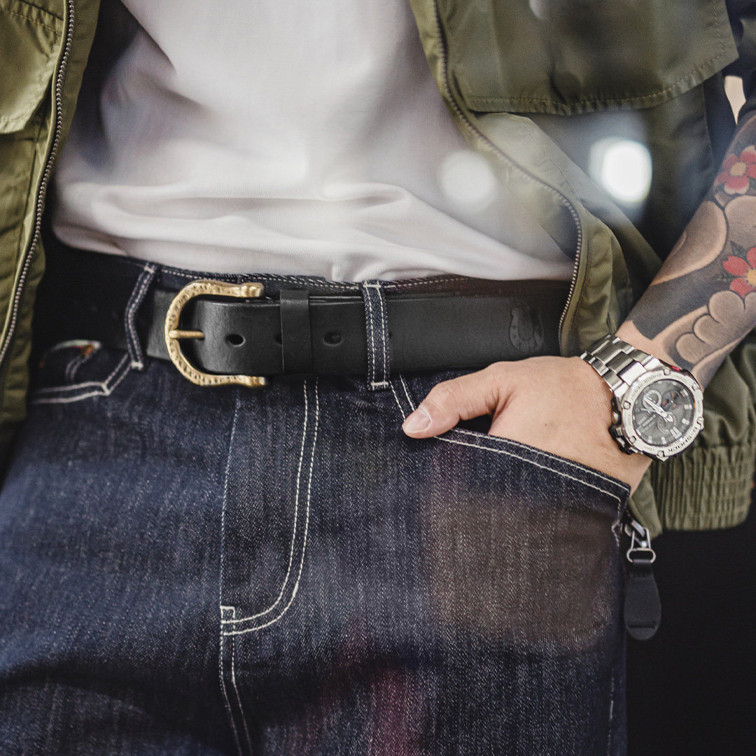 美式復古黃銅釦頭皮帶頭層牛皮腰帶單針真皮褲腰帶男款