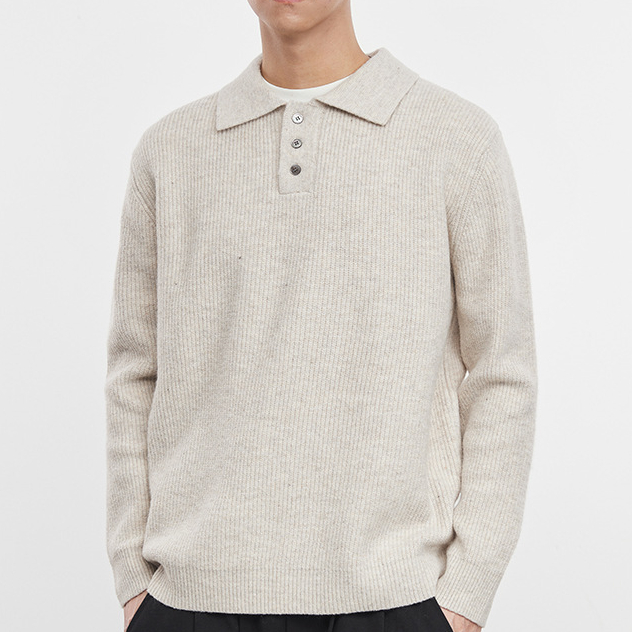 雅襟流光復古潮牌純色POLO領針織衫男秋季寬鬆套頭毛衣男