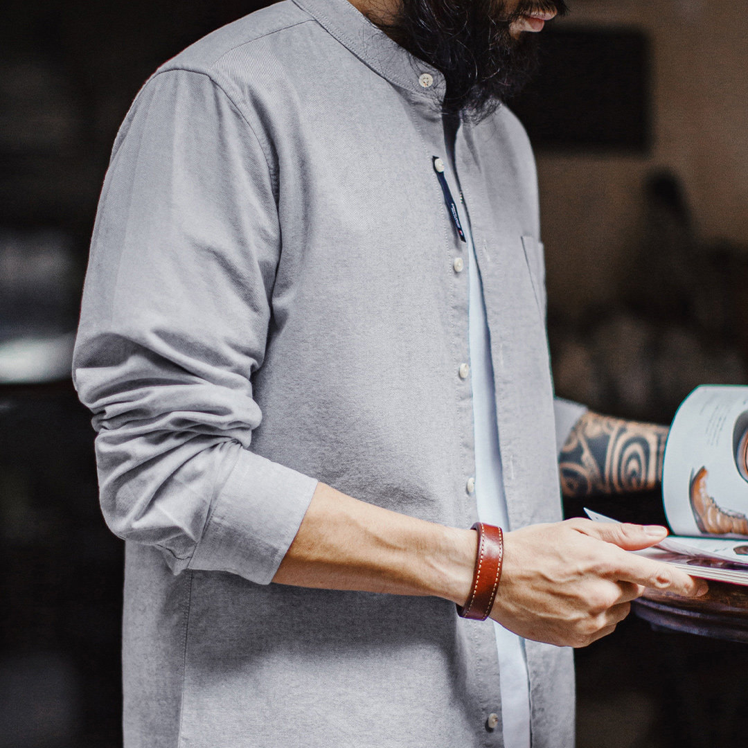 美式牛津布長袖襯衫小高領立領牛津紡純棉襯衣外套男款春