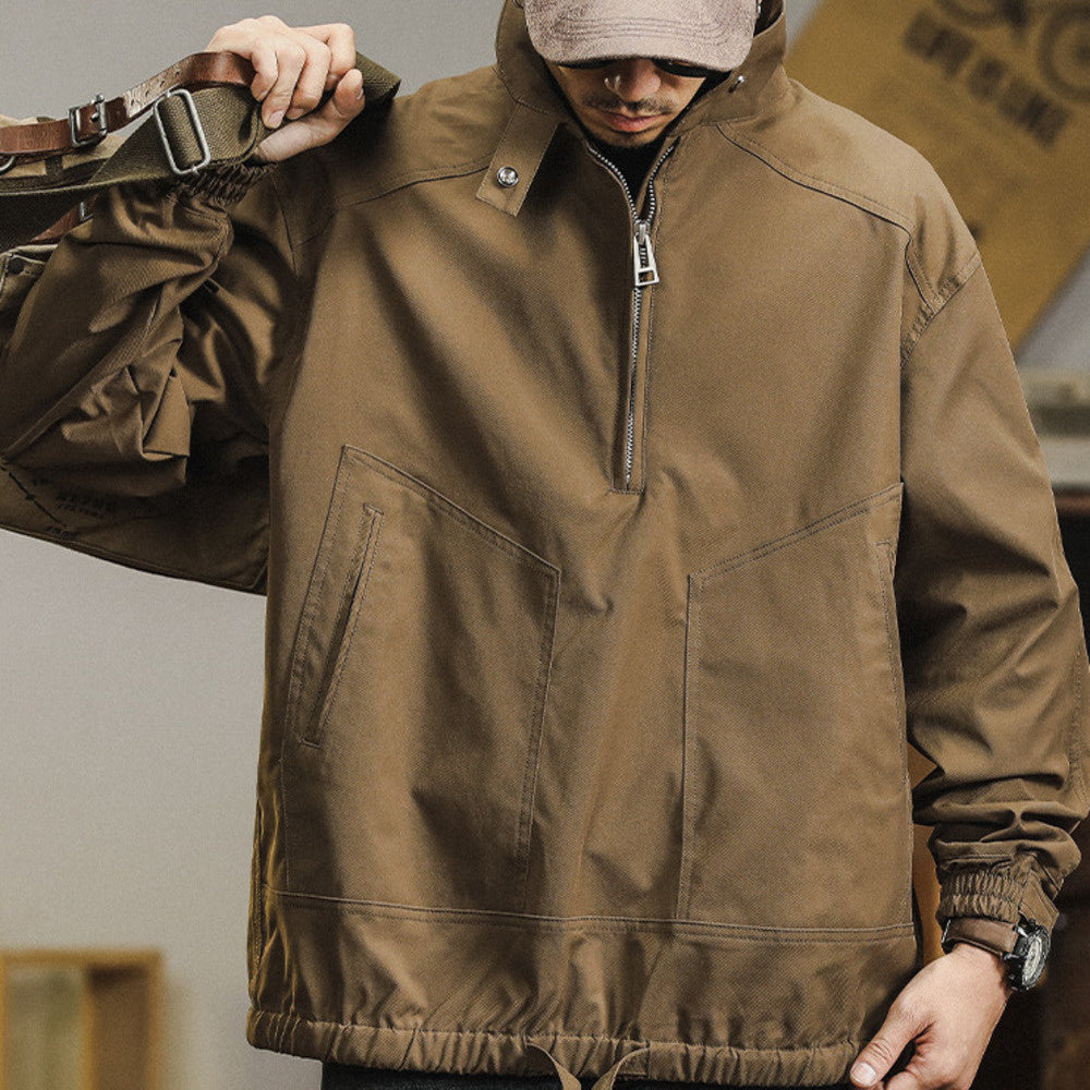 2024新款美式復古防風沖鋒衣外套男冬季加絨加厚工裝夾克男士