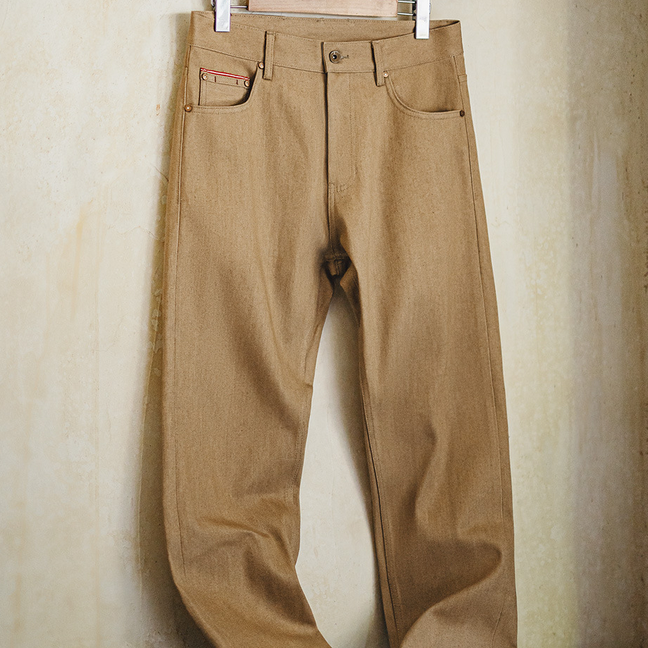 美式復古西部牛仔褲卡其棕色直筒黃石赤耳原牛休閒褲男秋
