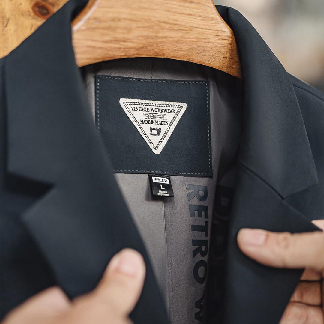 美式復古薄款通勤風衣英倫中長款藍色翻領大衣外套男秋季