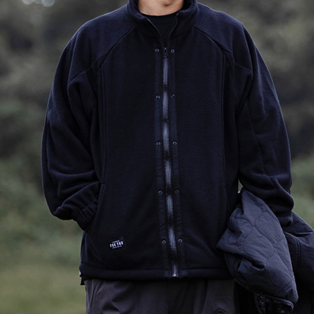 兩件套搖粒絨外套男冬季寬松可拆卸馬甲薄款立領棉衣潮