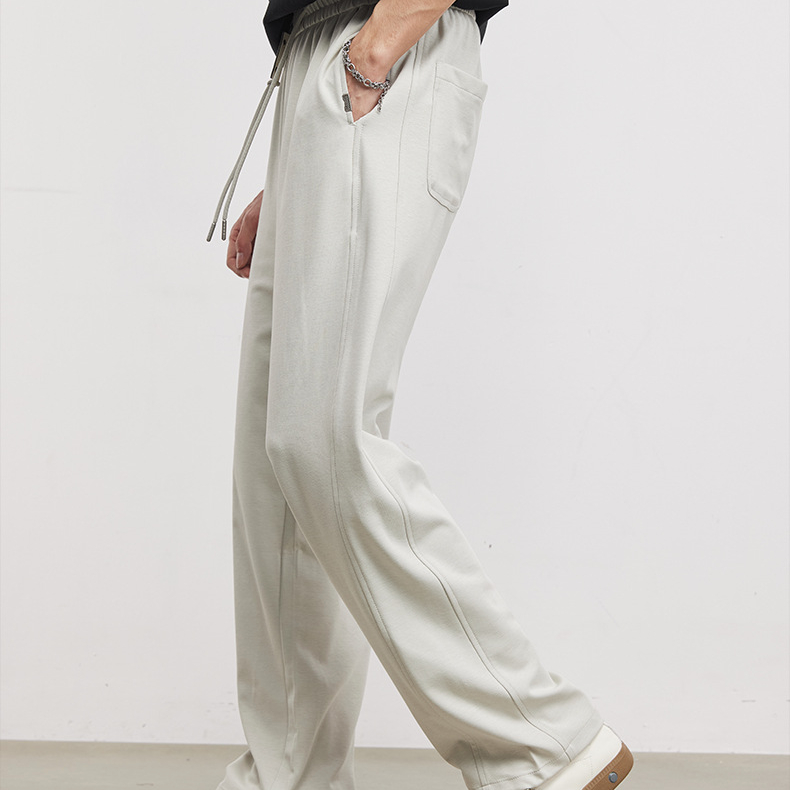 軟糯垂墜抽繩休閒褲男夏季鬆緊腰寬鬆直筒透氣親膚通勤闊腿褲