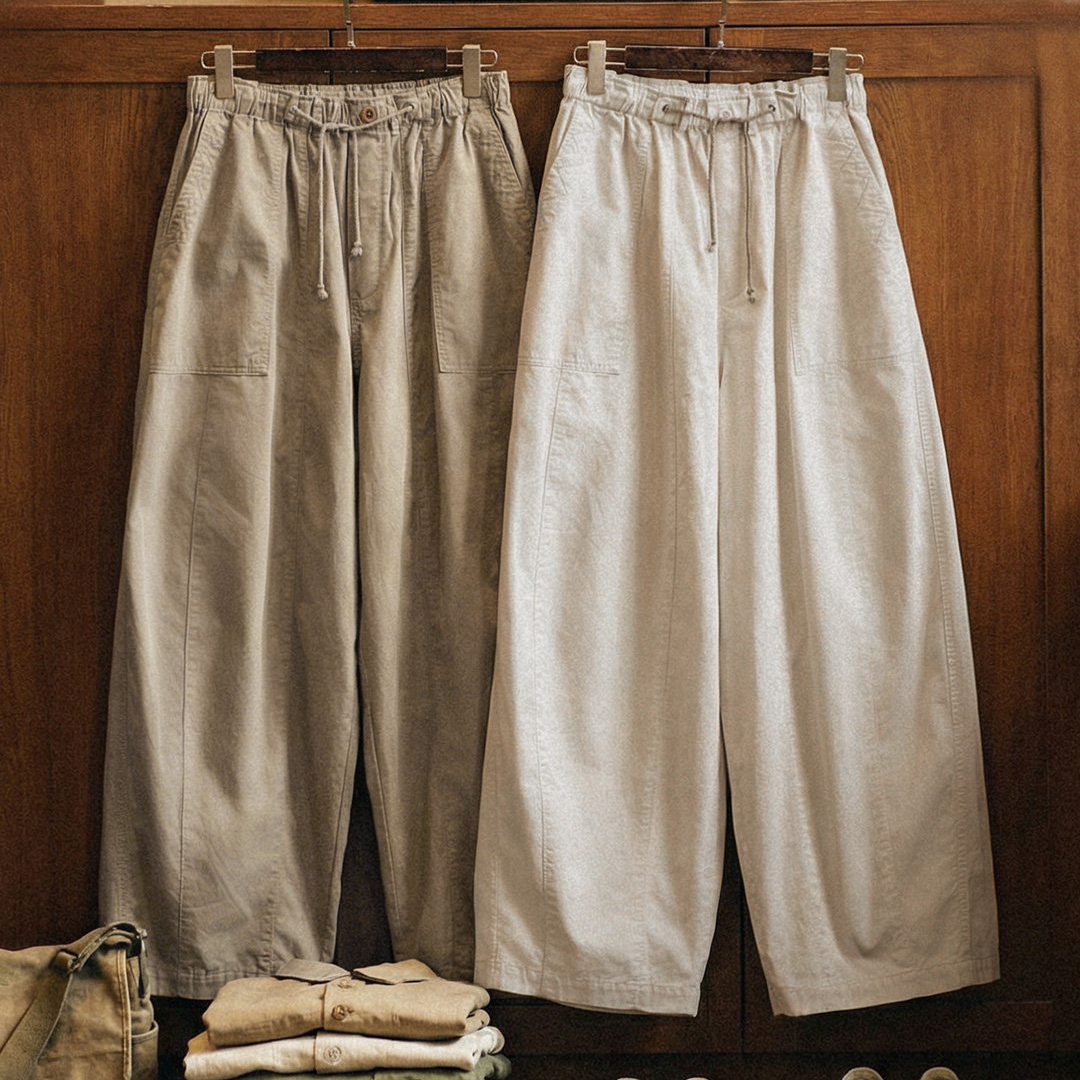 美式復古寬鬆氣球褲廓形哈倫褲卡其色日系休閒長褲子男春