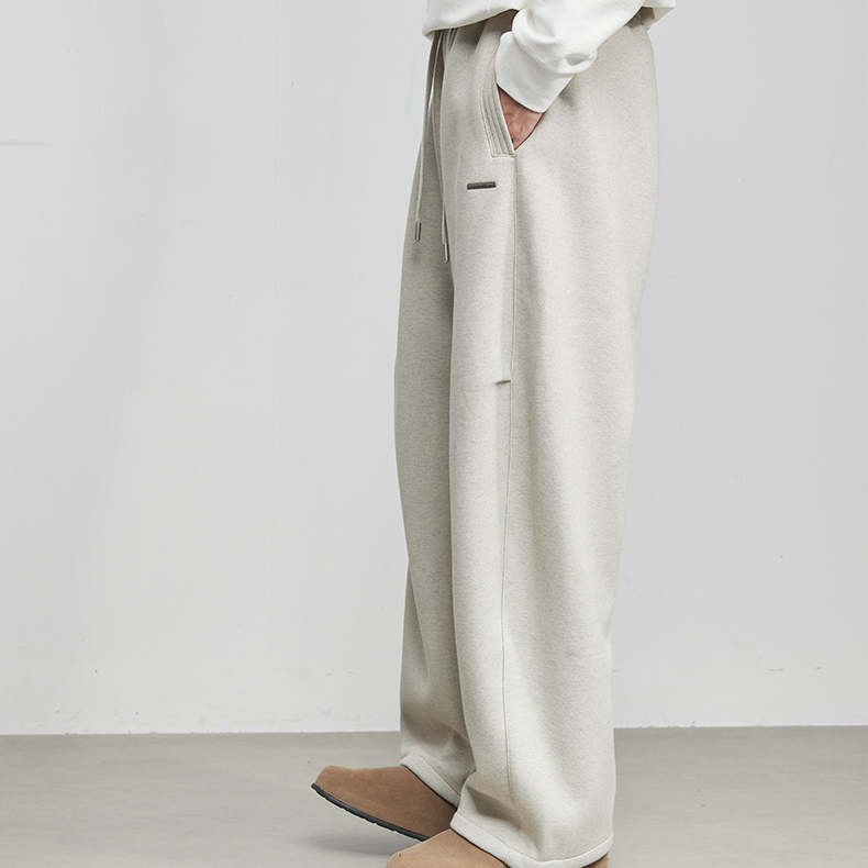 280g寬鬆抽繩休閒褲春季男小標裝飾純色簡約百搭衛褲運動長褲