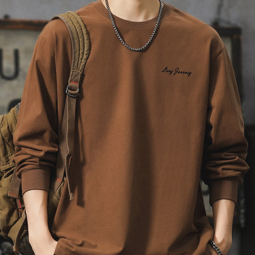 長袖t恤男純棉圓領打底衫寬松大碼美式休閑純棉新款上衣