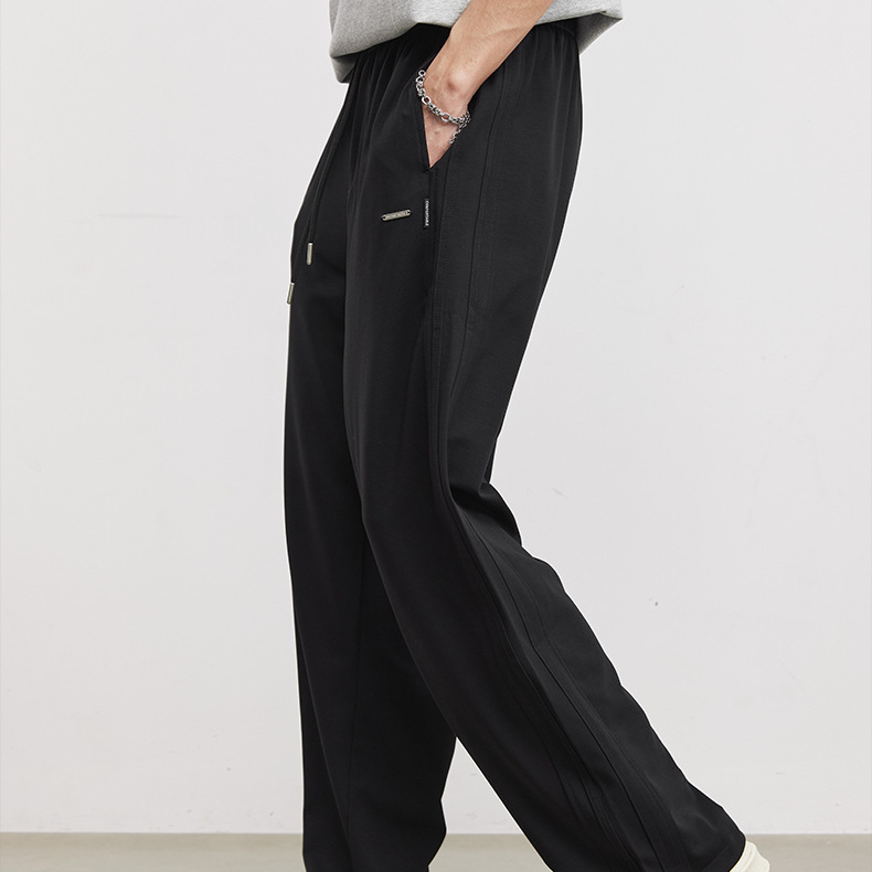 液氨貴族豎條燈籠褲男夏季輕感垂墜寬鬆休閒通勤直筒闊腿褲