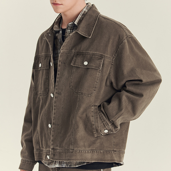 秋冬季純棉外套男士潮款高級感痞帥寬鬆街頭復古翻領夾克