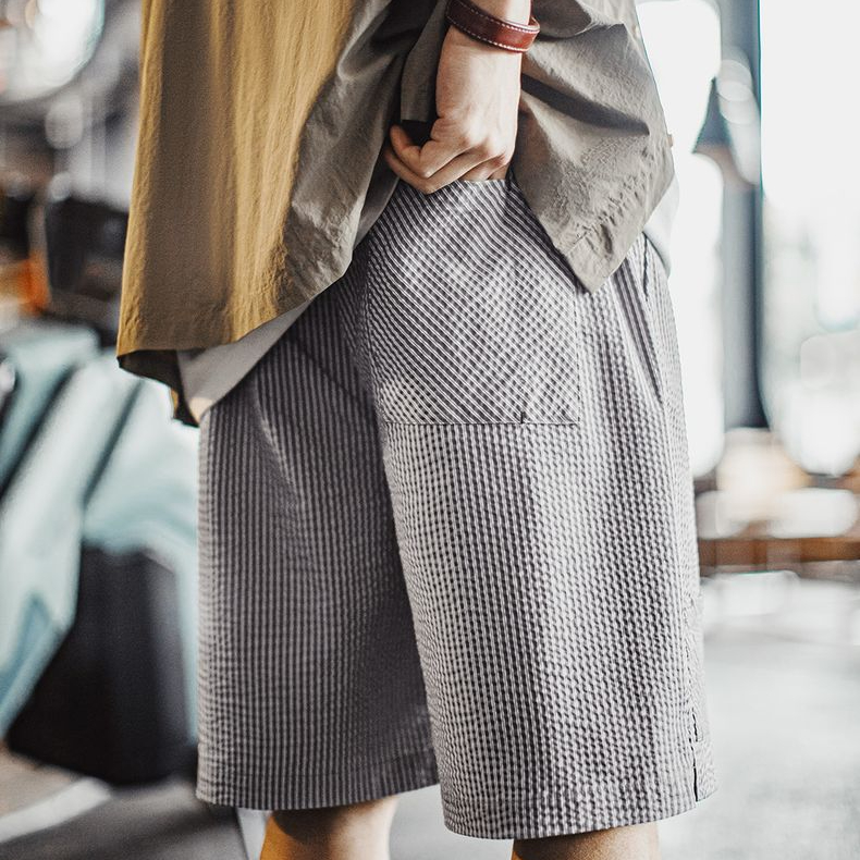 美式休閒泡泡紗短褲棉透氣日系通勤簡約五分褲男春夏