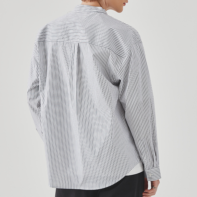 條紋襯衫男春季高級感痞帥商務休閒百搭立領長袖襯衣外套