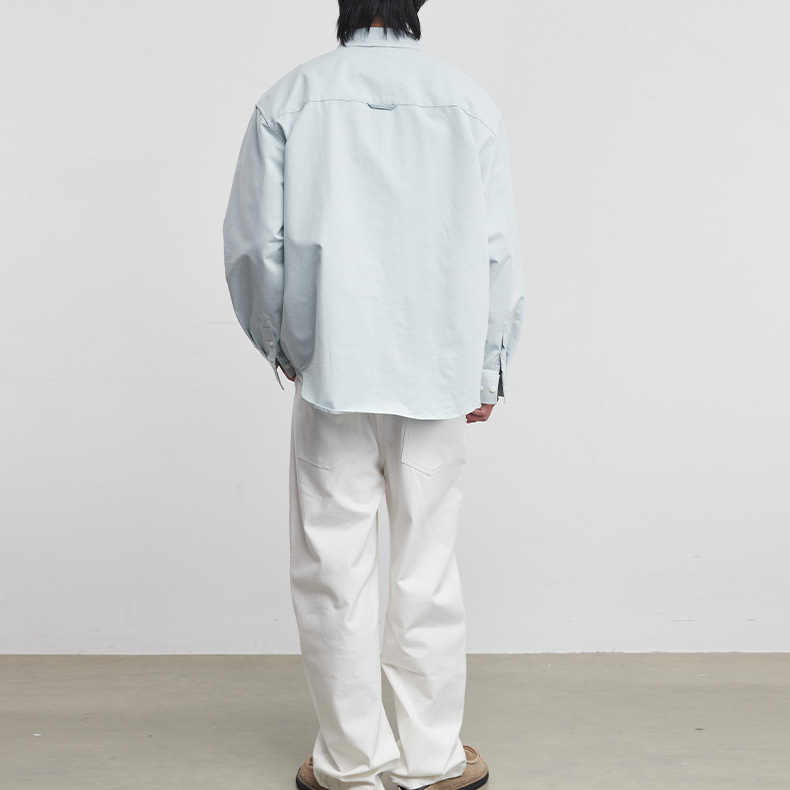 幾何雙拼色襯衫男春秋季新款潮韓版設計感小衆廓形寬鬆上衣潮