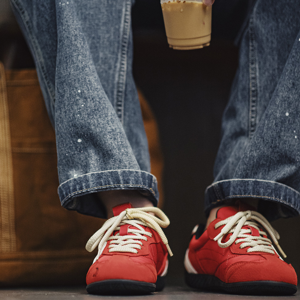 德訓紅色賽車鞋2025新款男女款復古薄底運動休閒鞋平底板鞋子