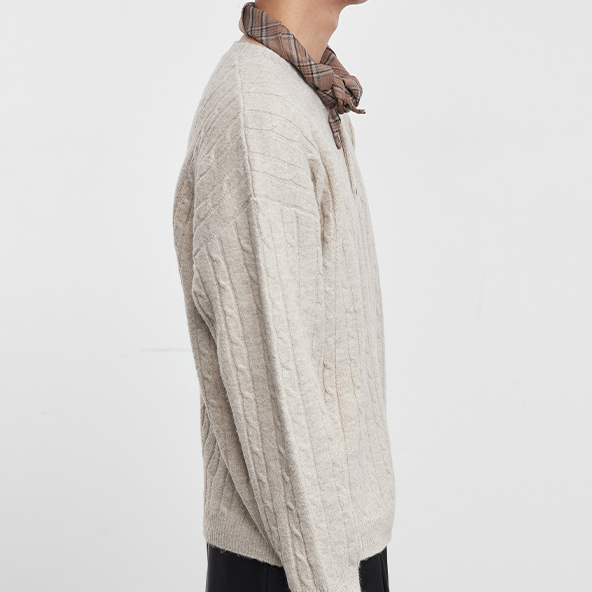 男士亨利領絞襟麻花針織毛衣秋冬寬鬆休閒套頭內搭上衣男