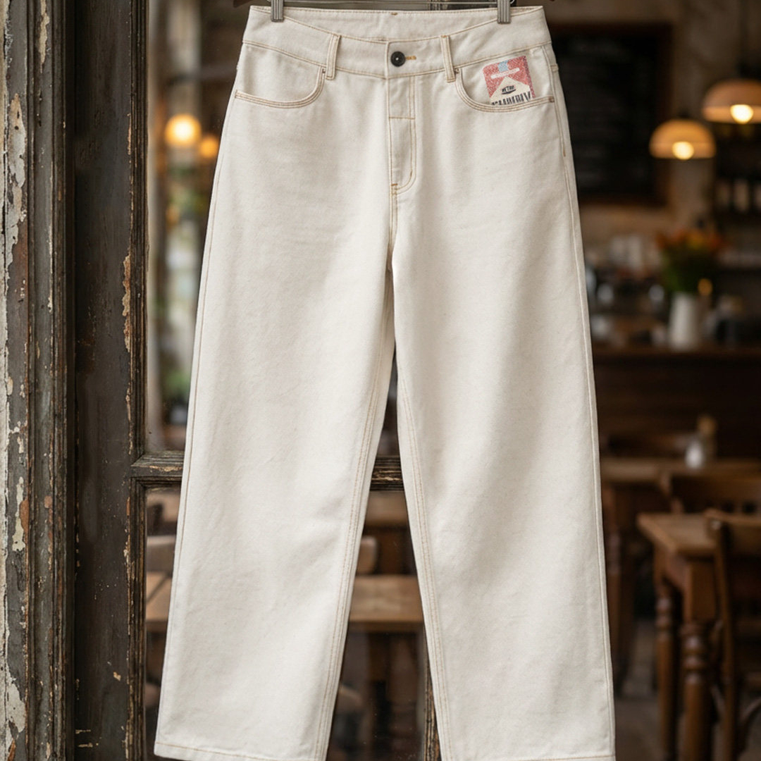 美式復古白色牛仔褲直筒cleanfit闊腿垂感寬鬆休閒褲男冬