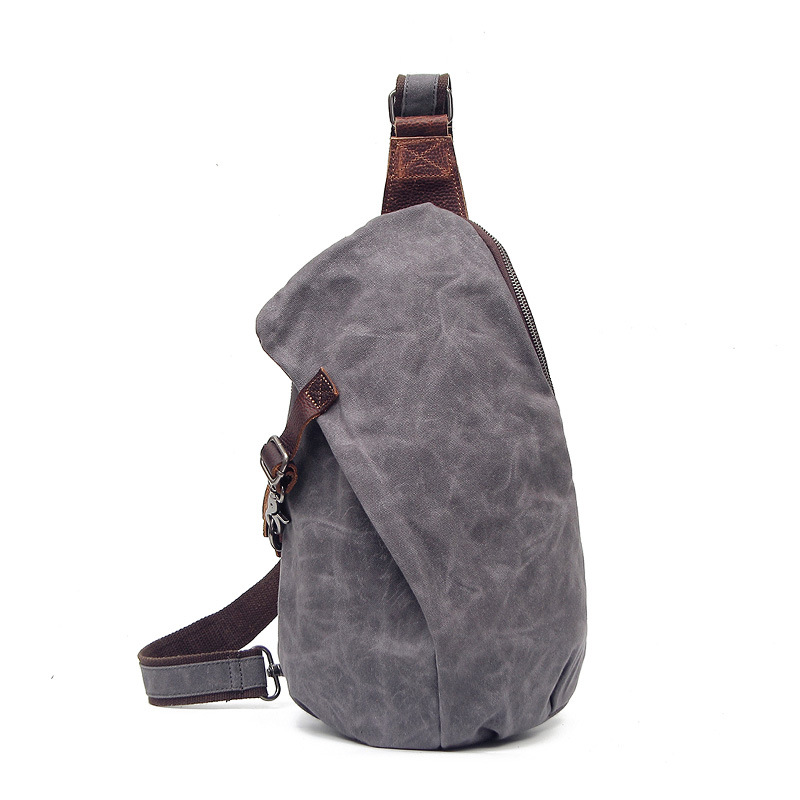 男士胸包休閒斜挎包復古防水單肩包過蠟帆布包小揹包個性潮包