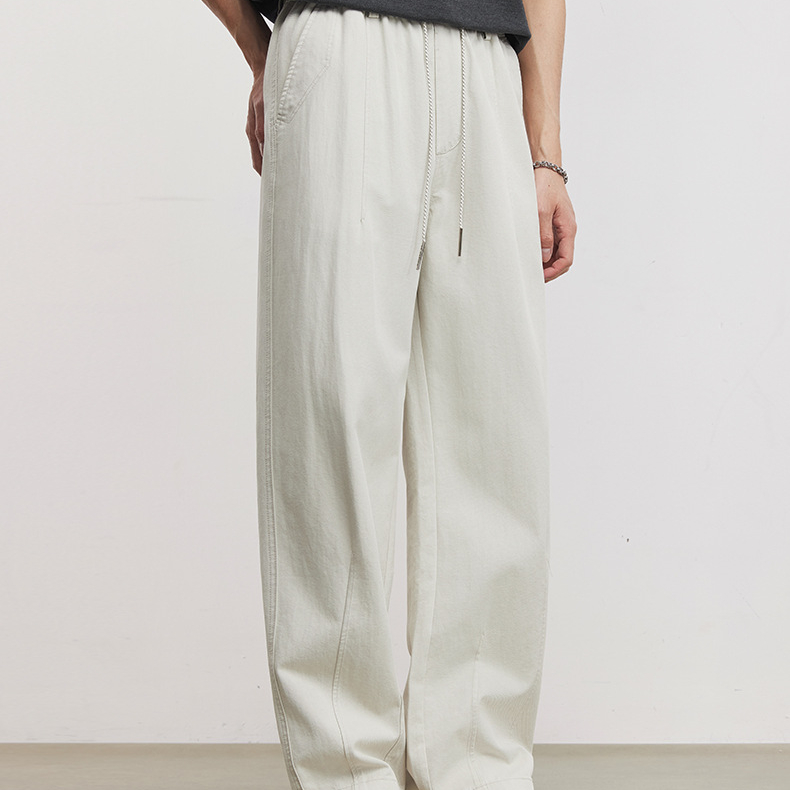 垂感輕薄透氣休閒褲男夏季抽繩腰頭寬鬆通勤百搭直筒闊腿褲