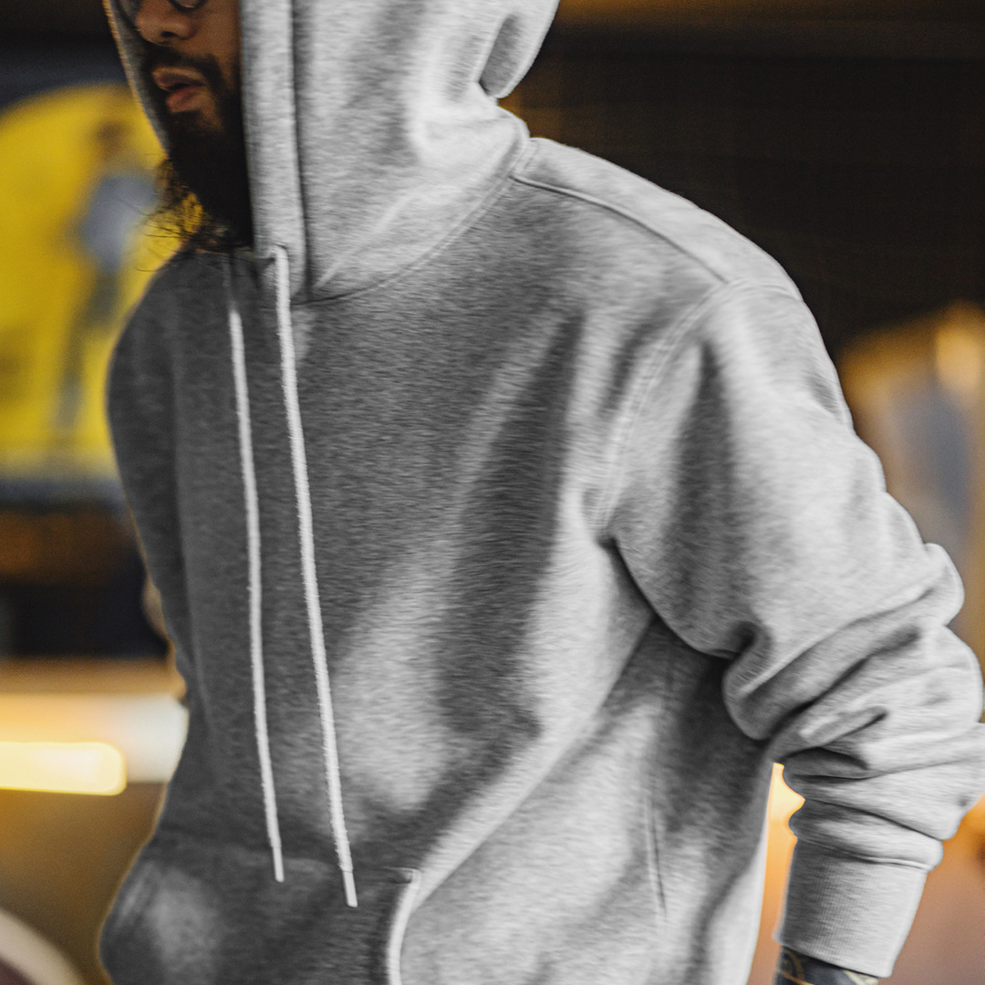 美式灰色洛奇連帽衛衣加絨寬鬆重磅疊穿套頭帽衫外套男秋