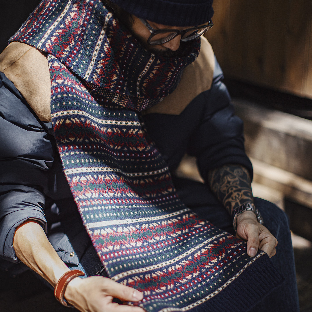 美式復古費爾島風圍巾保暖毛線帽子套裝秋冬季