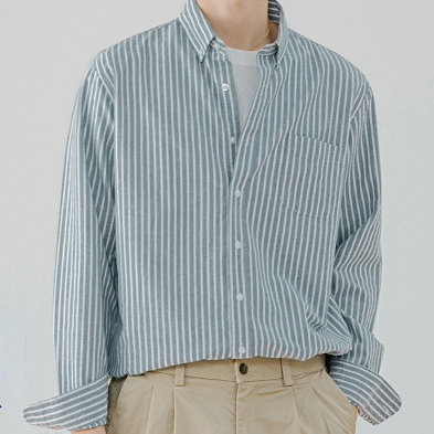春秋氣質襯衫男韓版潮流時尚豎條紋上衣長袖襯衣外套