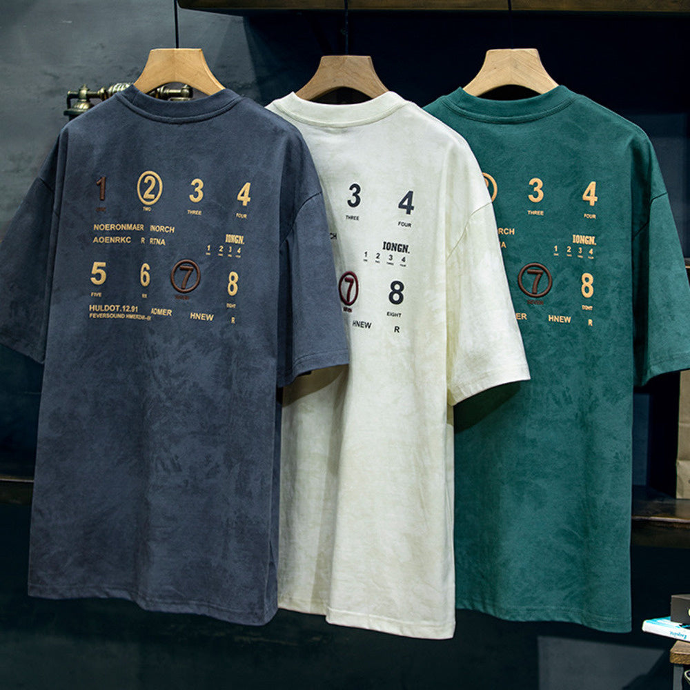 230g字母印花短袖t恤男夏季潮牌大碼美式寬松半袖男生刺繡體恤衫