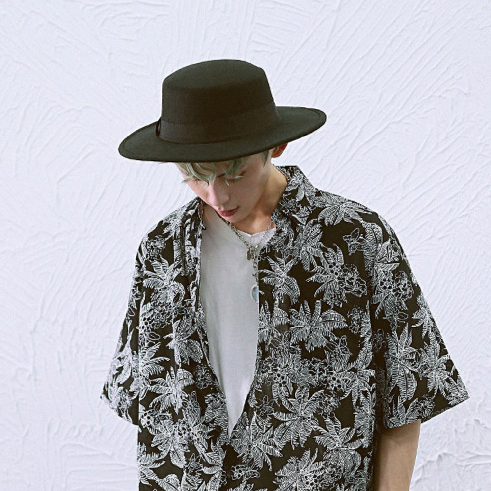 黑色毛呢禮帽可調節暗黑搖滾爵士帽英倫平頂紳士帽子