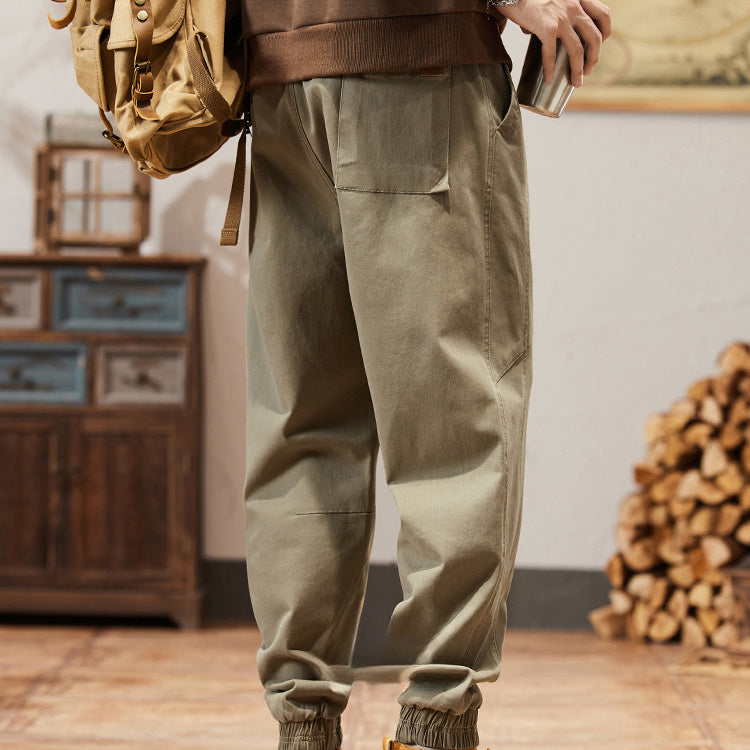 美式休閑褲男士春秋季新款寬松束腳哈倫工裝褲