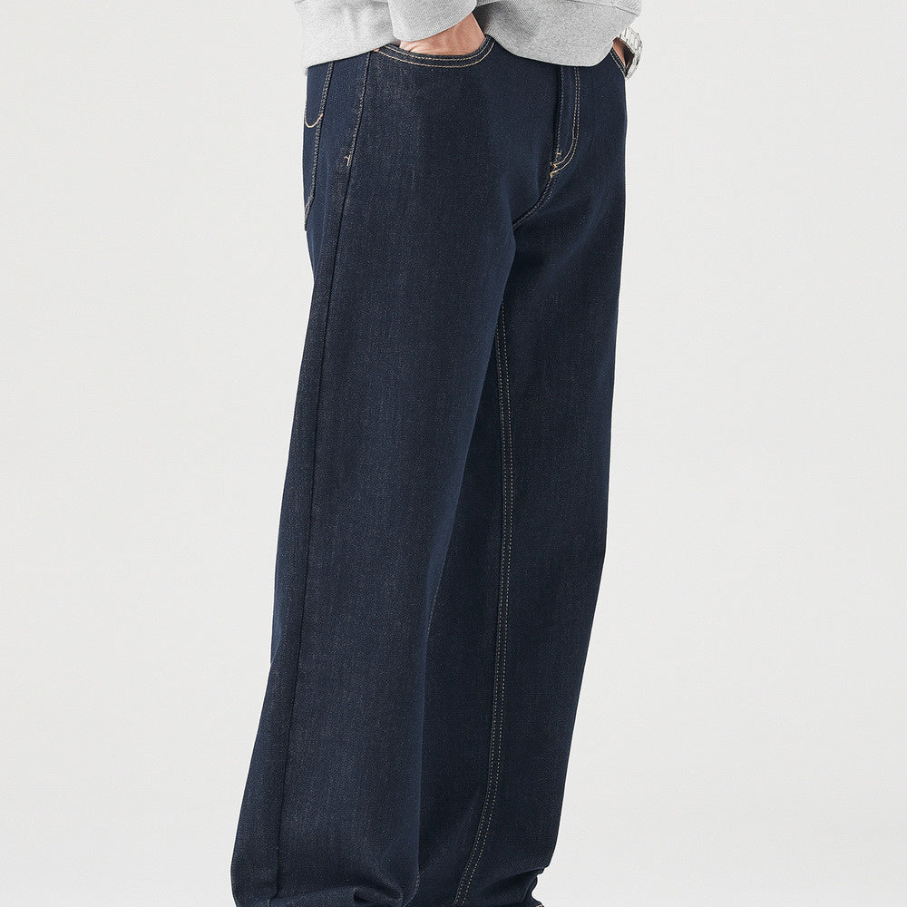 春夏新款原色丹寧彈力直筒牛仔褲男美式潮牌寬松休閑長褲