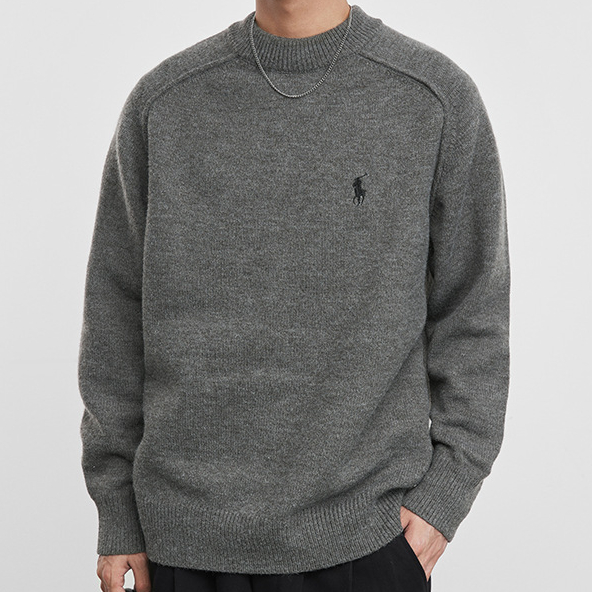 秋冬季灰敘圓領毛衣男輕熟風韓系寬鬆針織衫男保暖打底