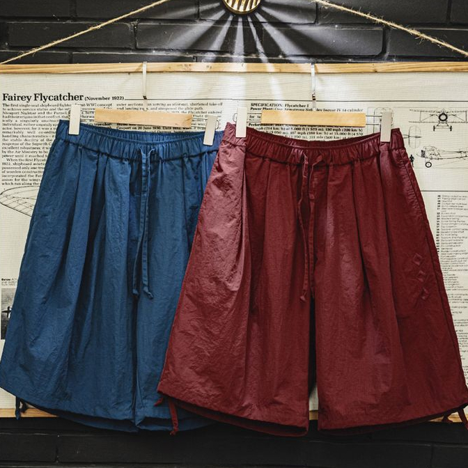 美式納瓦霍刺繡短褲寬鬆紅色肌理感沙灘薄款五分褲男夏季