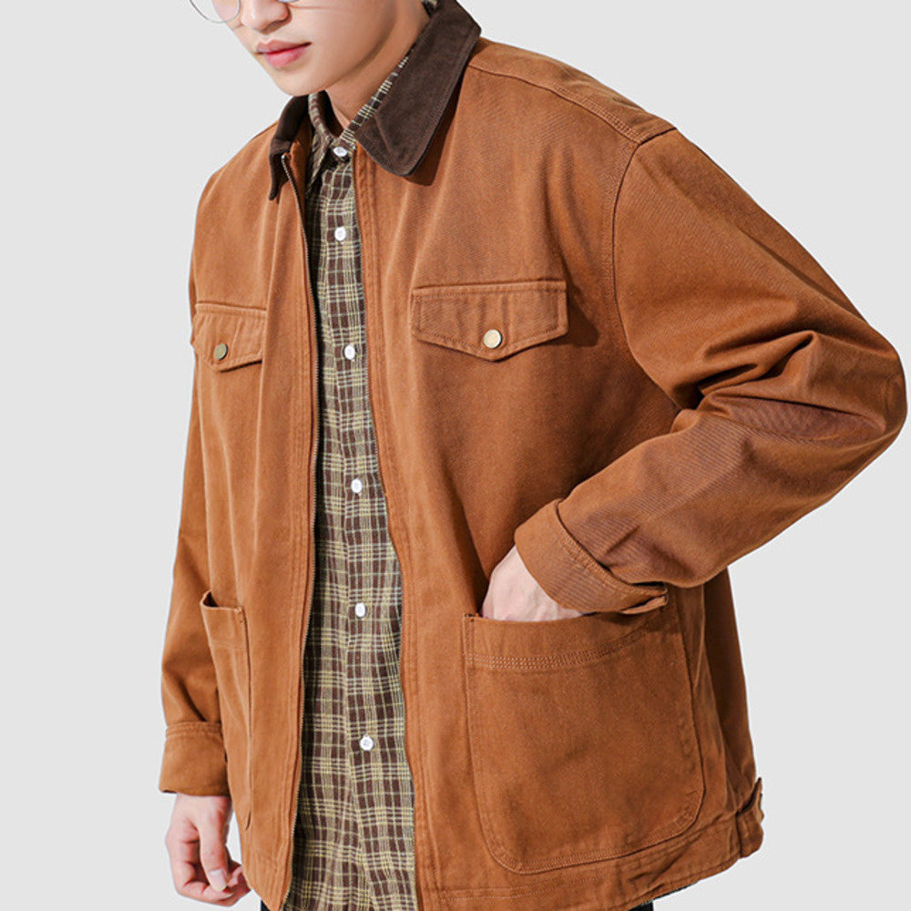 美式底特律工裝外套男秋冬新款寬松潮牌古著夾克上衣