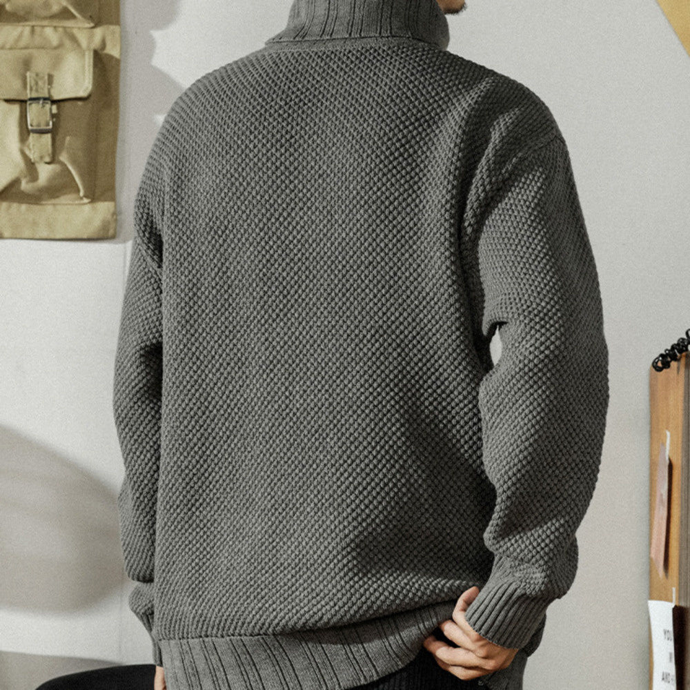 美式潮牌高领毛衣男秋冬季宽松休闲针织衫纯色长袖毛线衣