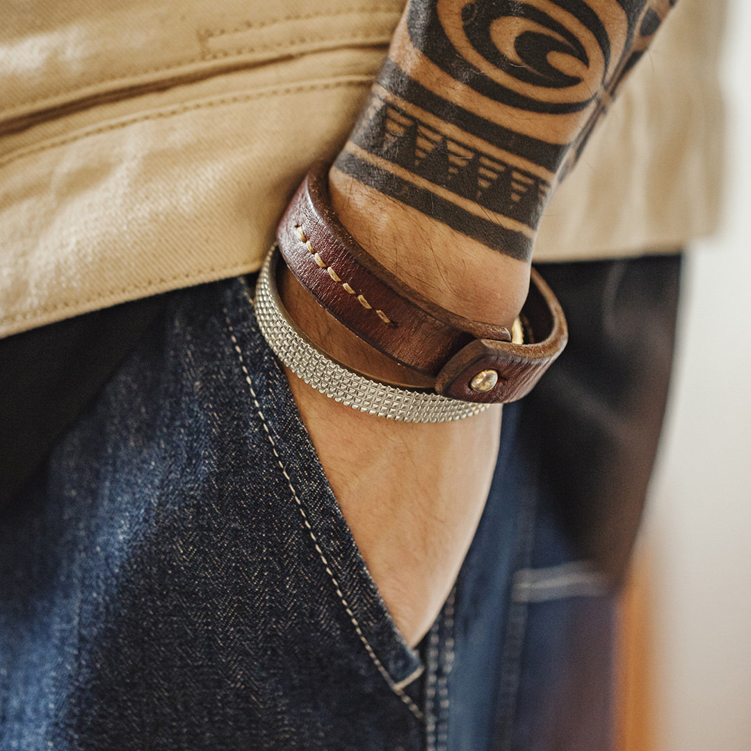 美式復古格瑞德紋半環式手鐲簡約開口白銅手環配飾品男女