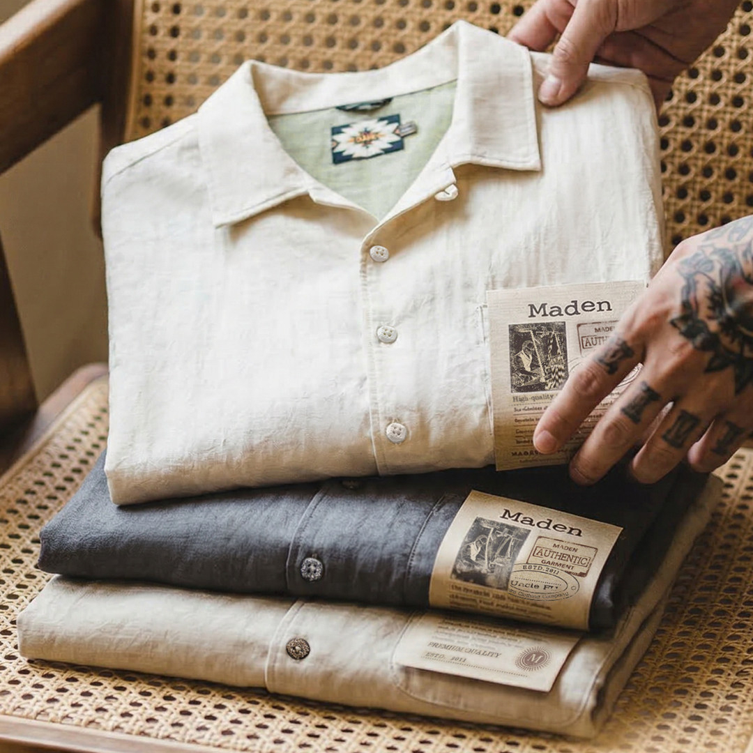 萊賽爾短袖襯衫天絲古巴領鬆弛感襯衣美式老錢風外套男夏