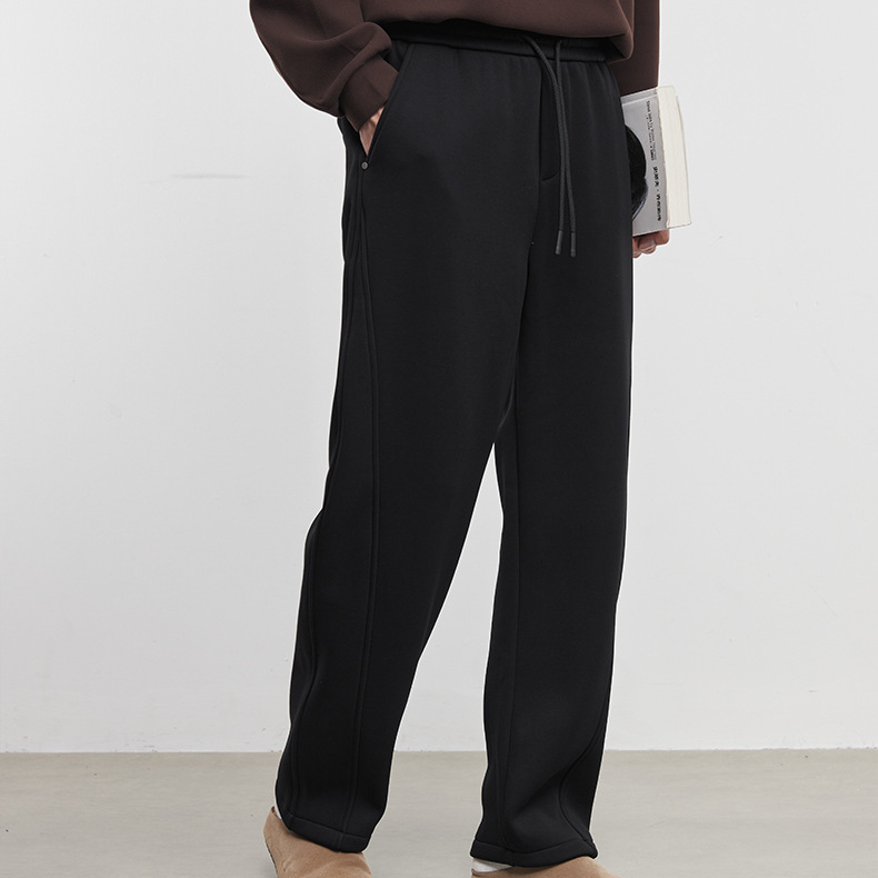 柔垂男裝寬鬆休閒加厚衛褲男秋冬垂感直筒運動褲純色長褲