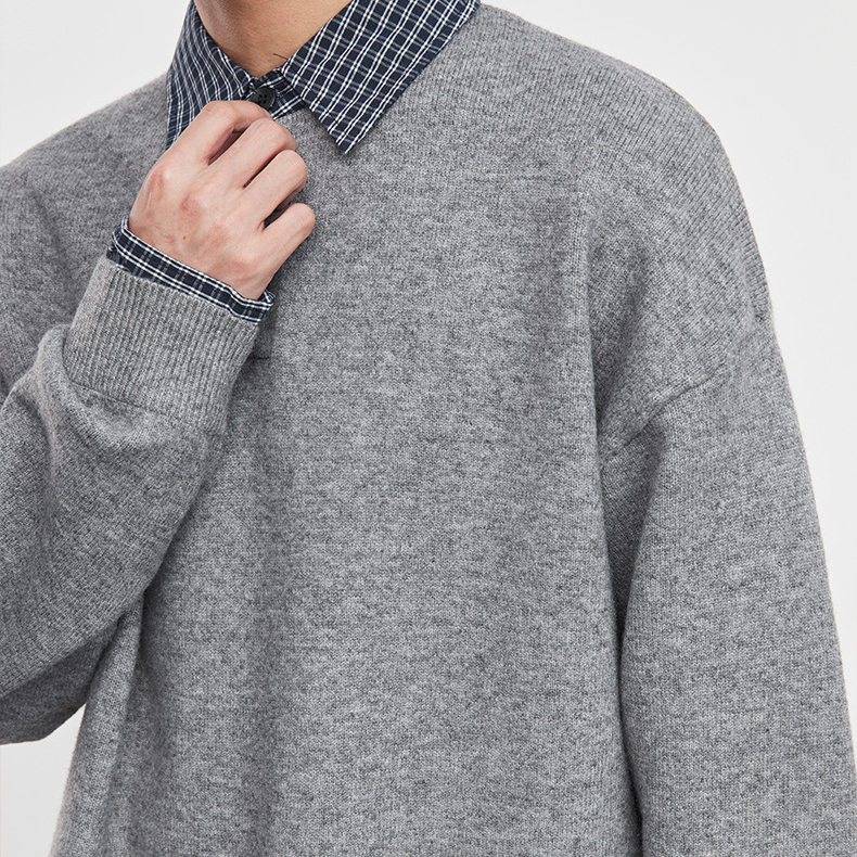 格领620G重磅混纺拼色翻领毛衣男冬季美式保暖宽松时尚潮