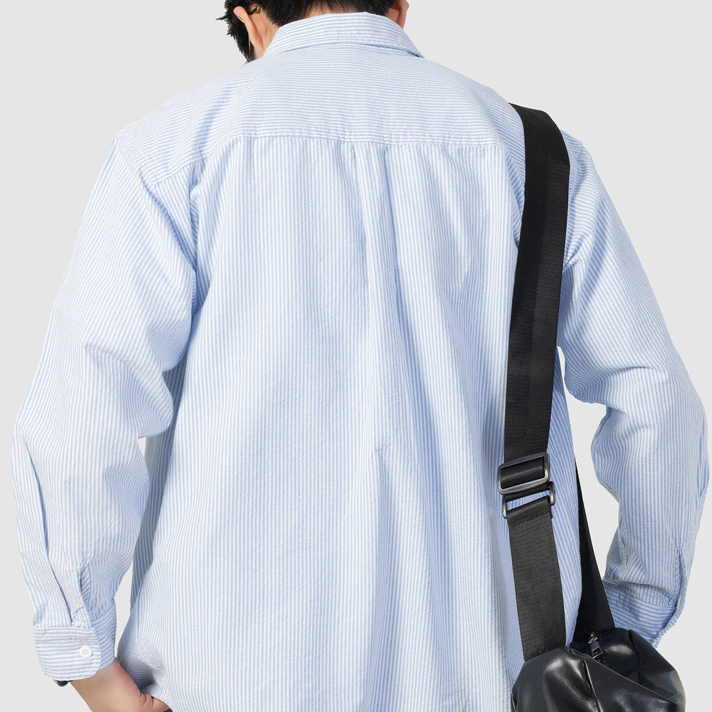 cityboy條紋長袖襯衫男春季休閑學院風工裝襯衣