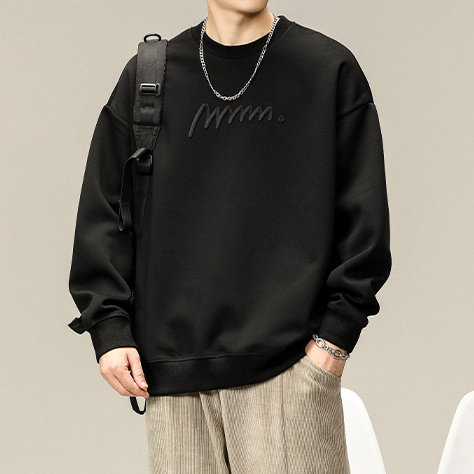 美式復古重磅刺繡衛衣男春季新款寬鬆大碼潮牌圓領上衣男