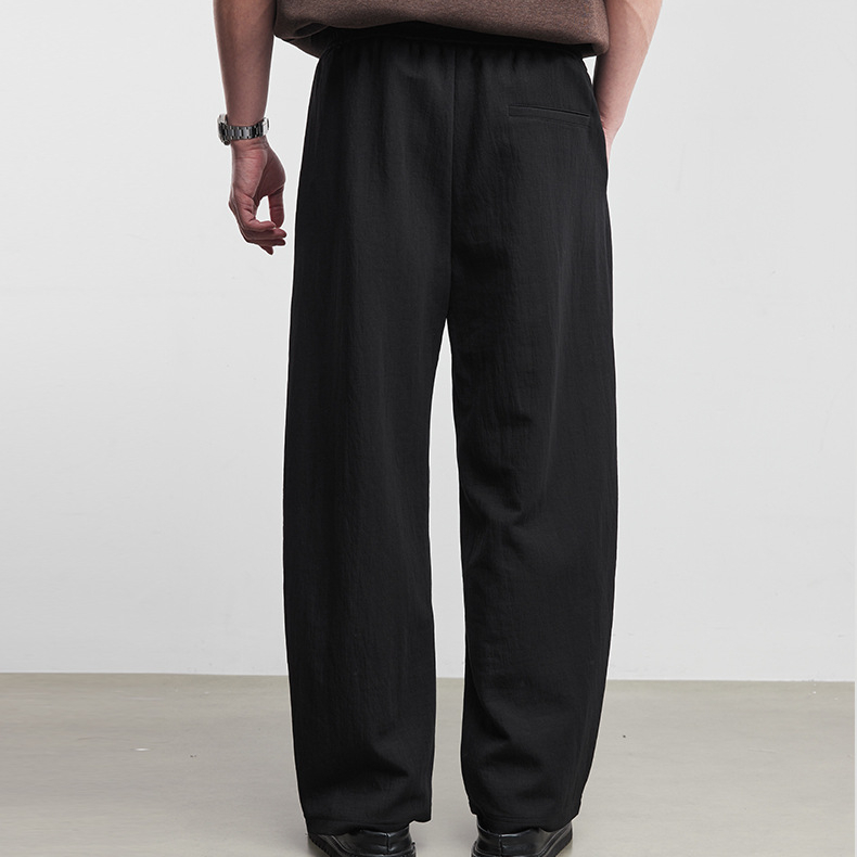 抽繩式肌理闊腿褲男2026春季新款復古寬鬆純色直筒休閒褲