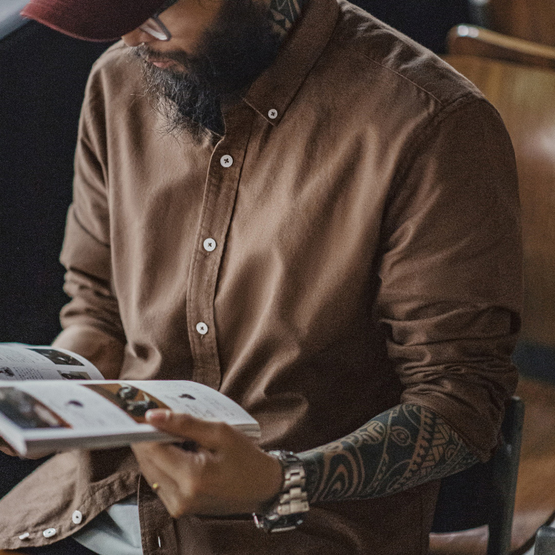 美式休閒純色牛津紡襯衫長袖外套純棉牛津布薄款襯衣男秋