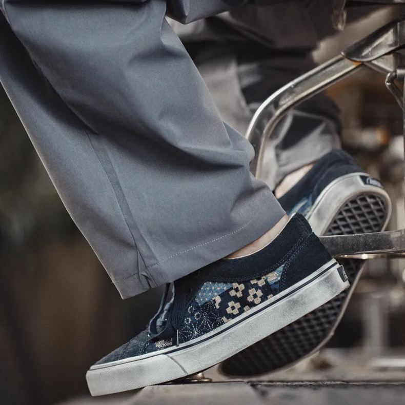 新款復古情侶帆布鞋腰果花板鞋潮古布印花低幫休閑鞋