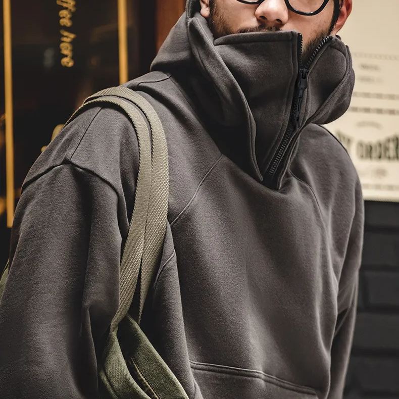 美式高領拉鏈衛衣面罩連帽衫vibe風高街機能外套