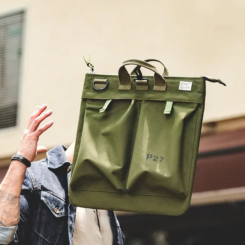 馬復古頭盔帆布斜挎飛行員單肩機能大容量平板電腦手提包